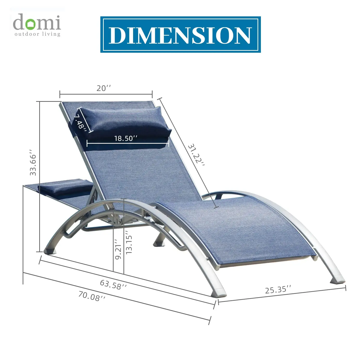 Domi Lounge Chair Set of 2, Aluminum Lounge Chairs for Outside with 5 Adjustable Positions, Chaise Lounge Outdoor, Customized