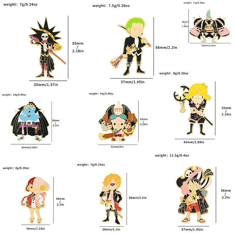 Anime Inspired Pirate Crew Enamel Pins Cute Character Lapel Brooches, Collectible Hard Enamel Badges for Backpack Fans Gift