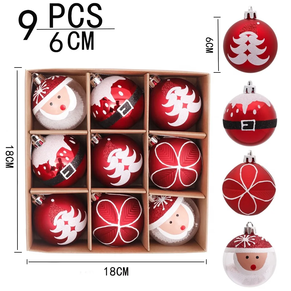 6 ซม.9PCS ต้นคริสต์มาส Baubles สีสันแขวนจี้ตกแต่งคริสต์มาสปีใหม่ตกแต่งของขวัญ