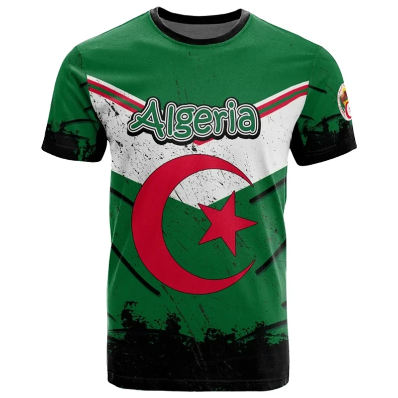 Algeria Men's T-shirts Casual Loose Round Neck DZ Algerian Flag Short Sleeve Tops Tees Men Clothing Oversized T Shirt 2024 Male