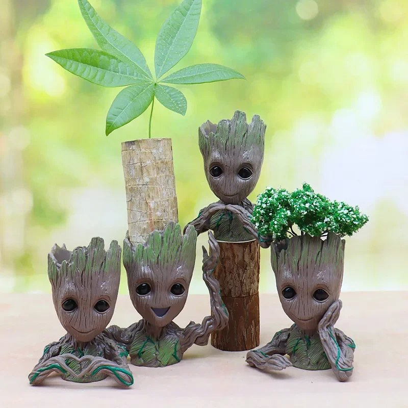 Maceta de flores Groot de 16 cm, figura en miniatura de Baby Tree Man, modelo de juguete, maceta multifunción, portalápices, almacenamiento, decoración para el hogar y el jardín.