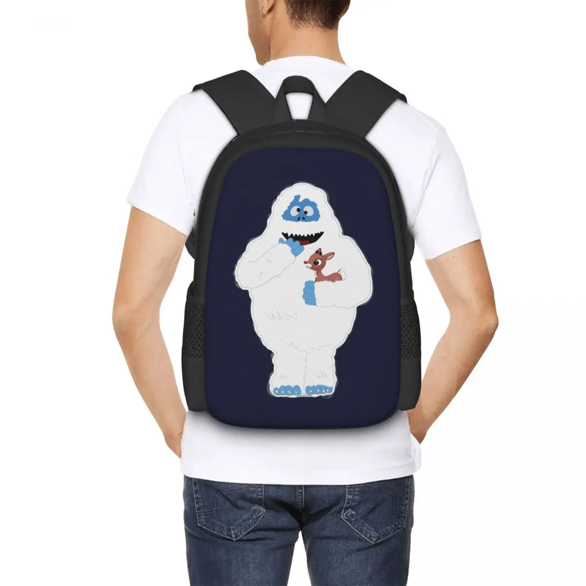 Christmas Abominable Snowman With Rudolph Student Backpack School Bag Hiking Travel Daypack for Men Women Bookbag Shoulder Bags