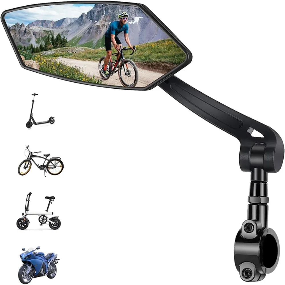 Espelho retrovisor para bicicleta, 1 par, ajuste de rotação 360, para motocicleta, bicicleta elétrica, acessório de espelho reflexivo para guidão