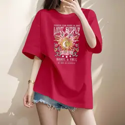 Women Clothing Fashion Hand-Painted Print Y2k T-shirt Summer Pure Cotton O-neck Short Sleeve Basic Top Tee Casual Loose Pullover