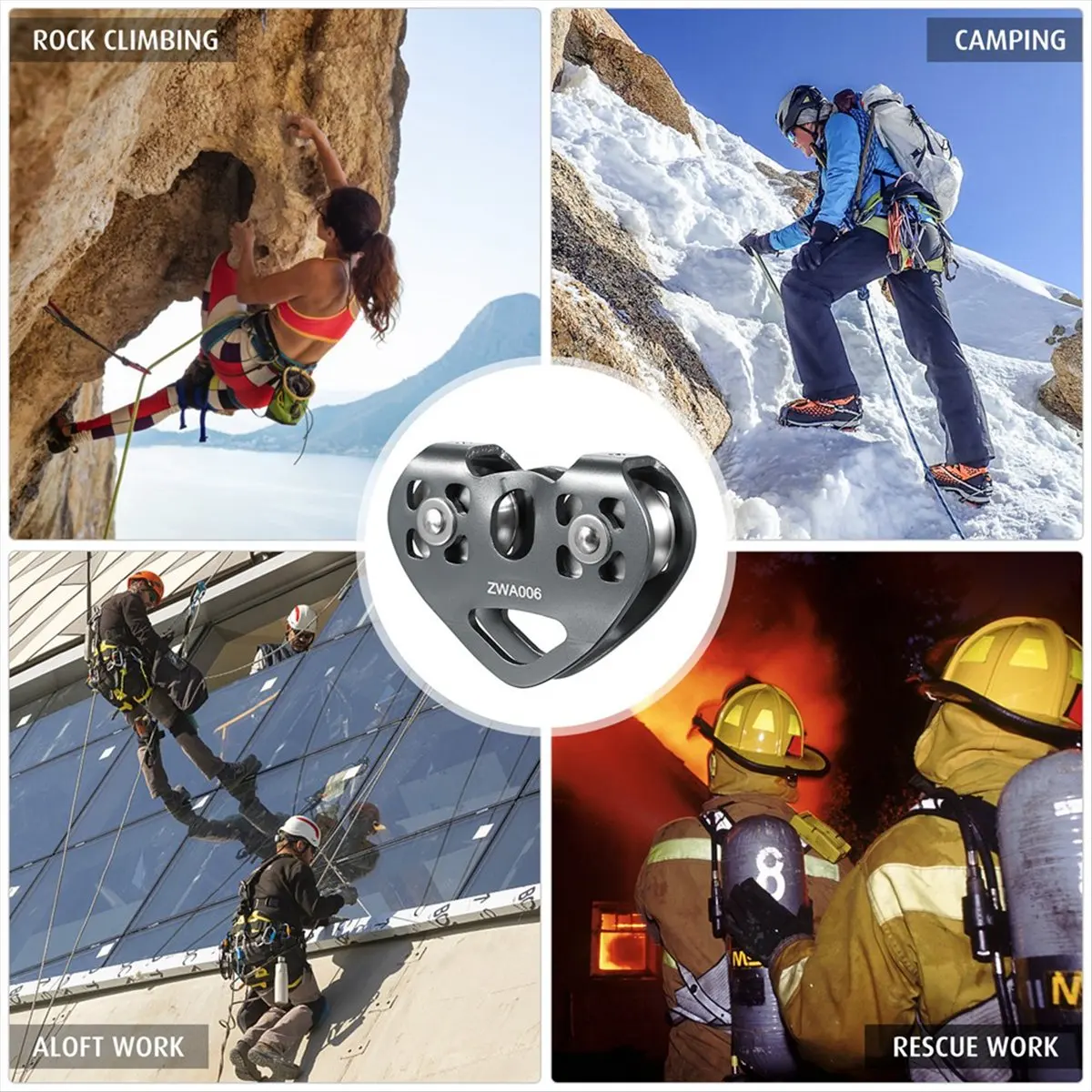 A74U 30kN Cable Trolley Pulley with Ball Bearing Climbing Caving Aloft Work Rescue Red