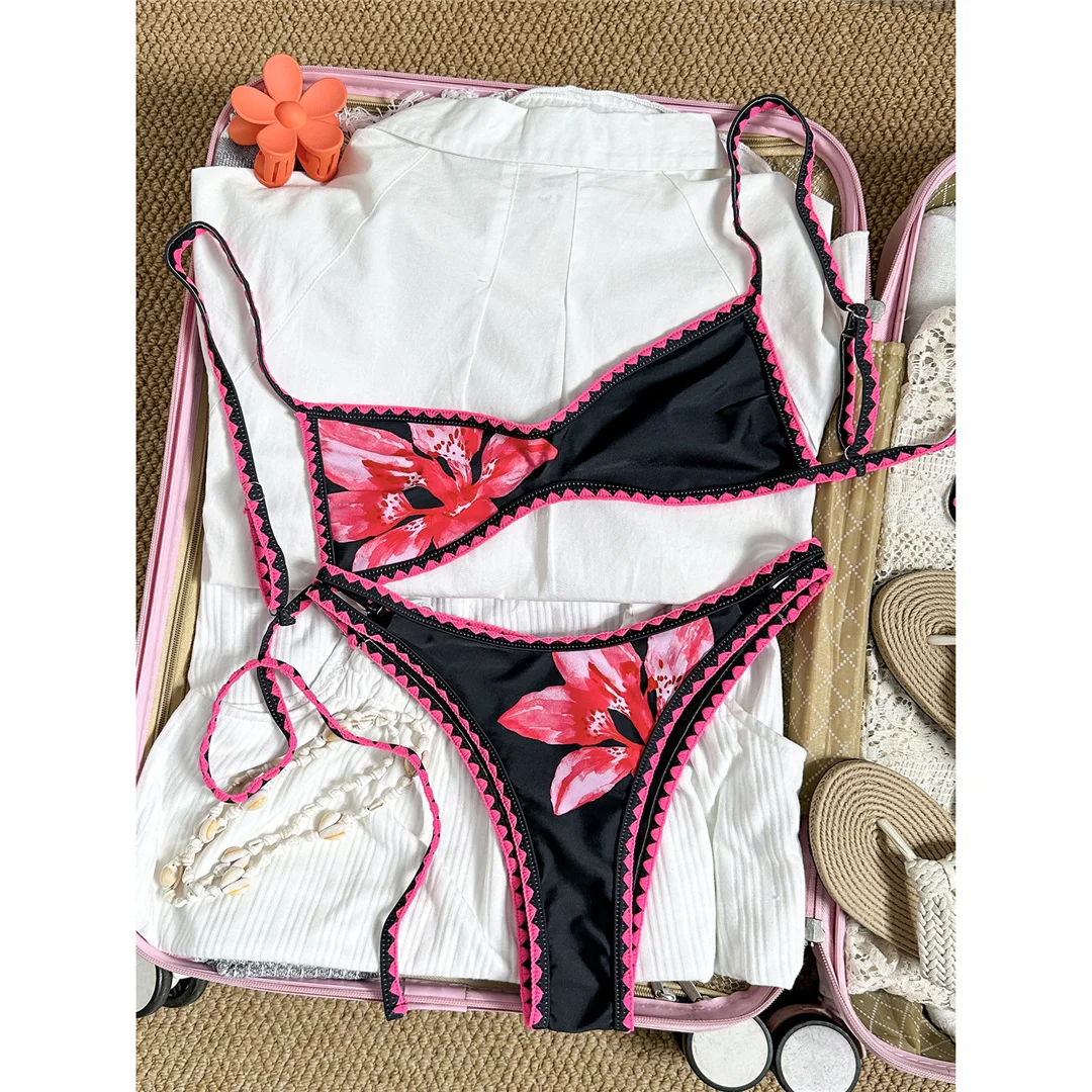 2026 Blumenmuster Bikini Damen Bademode Zweiteiliger Bikini-Set Brasilianischer Badeanzug Badebekleidung V8205 – Detail 15