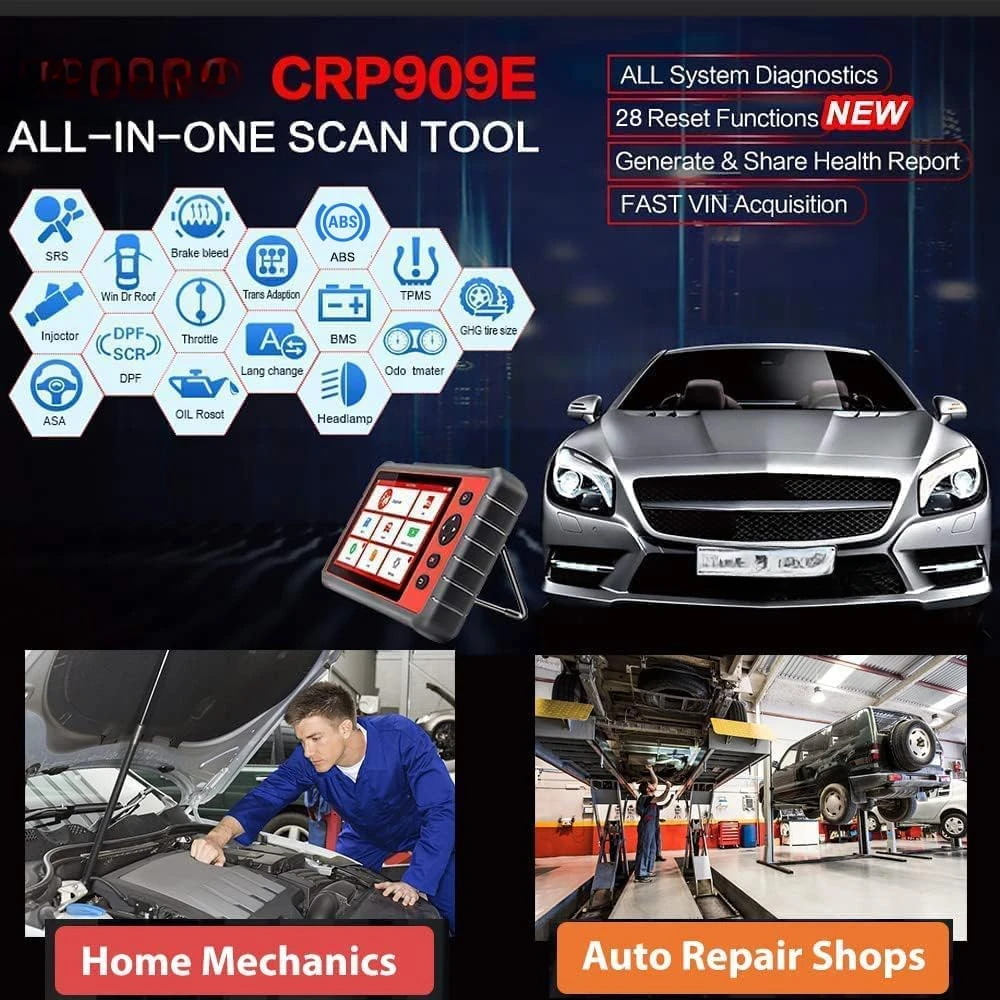 CRP909E Elite Full System OBD2 Scanner,2024 OE-Level Car Diagnostic Scan Tool,28+ Reset Service,TPMS,SAS,DPF,ABS Bleeding