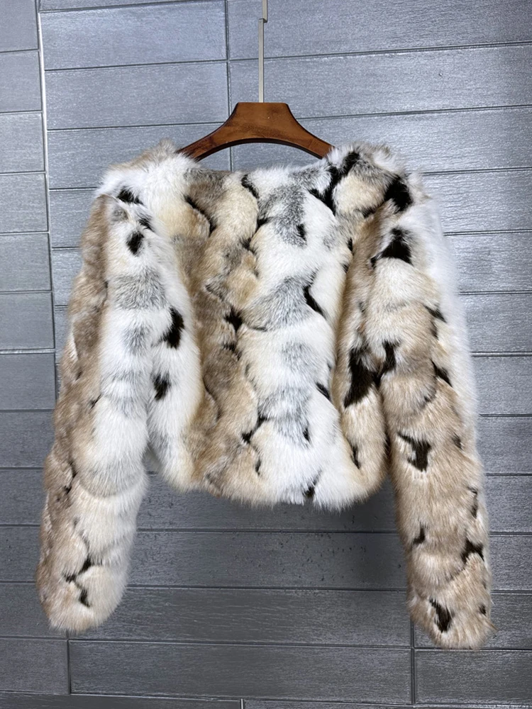 Zadorin inverno recortado jacquard falso casaco de pele de raposa mulher y2k roupas manga longa pele curta casaco falso jaqueta peluda mulher casacos de pele