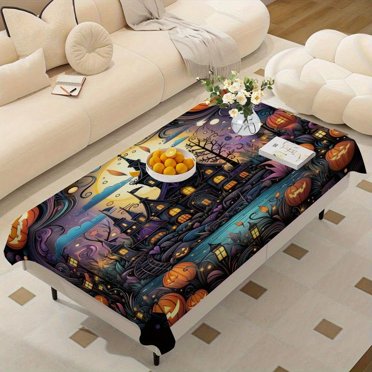 Halloween printed tablecloth, home dining room decoration tablecloth, rectangular tablecloth