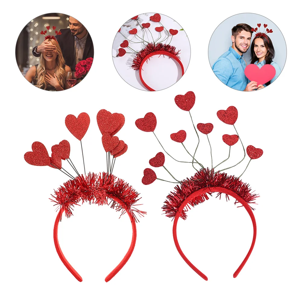 2 Pcs Headgear Heart-Shaped Headband Miss Sunglasses Vday Party Supplies Iron Wire Hair Headpieces Wedding