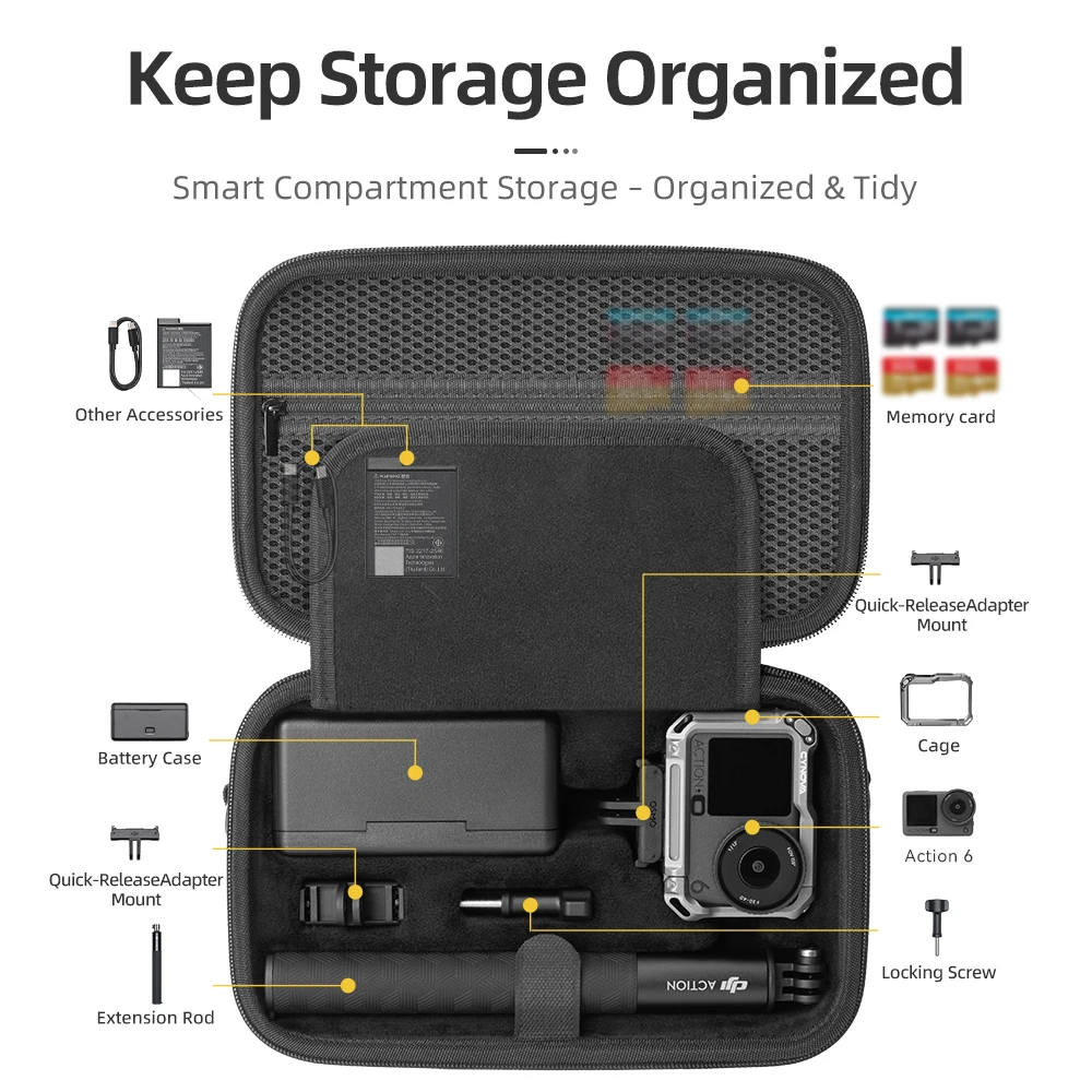 XFJI Carrying Case for DJI Osmo Action 6 Adventure Combo Travel Portable Bag Compatible with Rabbit Cage Accessories