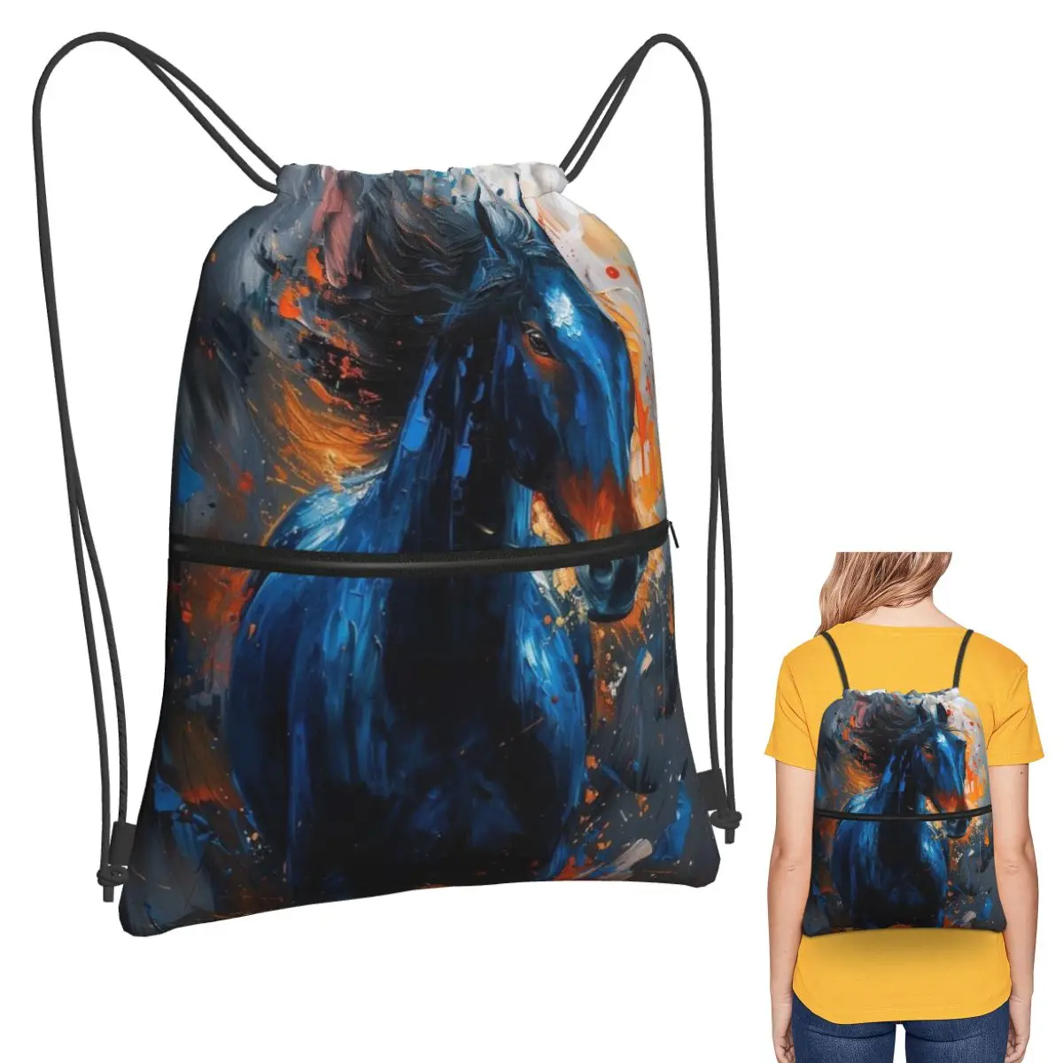

Wild Horse Oil Painting Colour Backpacks Fashion Drawstring Bags Sundries Bag Book Bags for Man Woman School