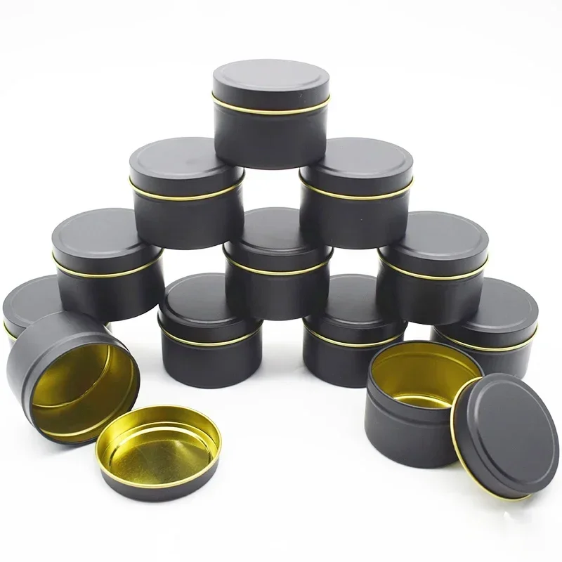 12pcs 4oz Black Round Metal Candle Tin Jar Boxes Empty Pot Plain Screw Top Cans Face Cream Cosmetic Container Spices Tins Cases