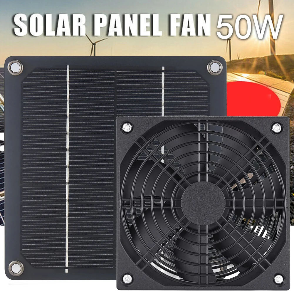 

Solar Exhaust Fan Efficient Heat Dissipation Ventilation 50W Solar Panel Fan Kit 5‑12V Solar Powered Mini Ventilator Solar Fan