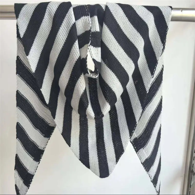 Classical Colorful Stripes Scarf Wool Triangular Binder Decorative Knitted Small Scarf Soft Multi-Functional Small Scarf Collar