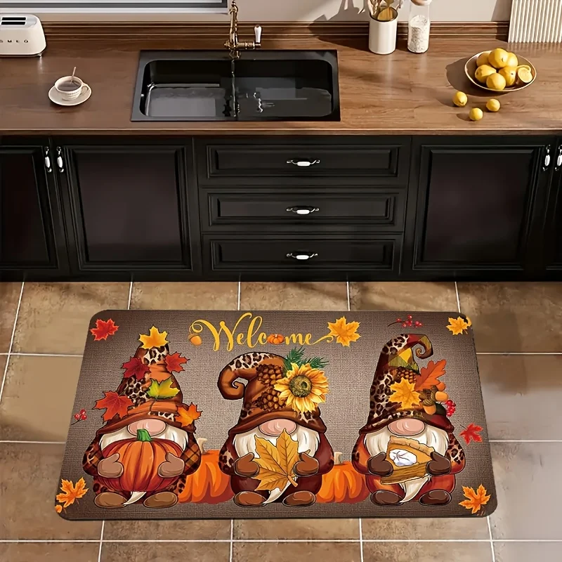 VIKAMA Harvest Dwarf Maple Leaf Pumpkin Fall Mat Soft Water Absorbent Doormat Bedroom Welcome Doormat Seasonal Front Door Decor