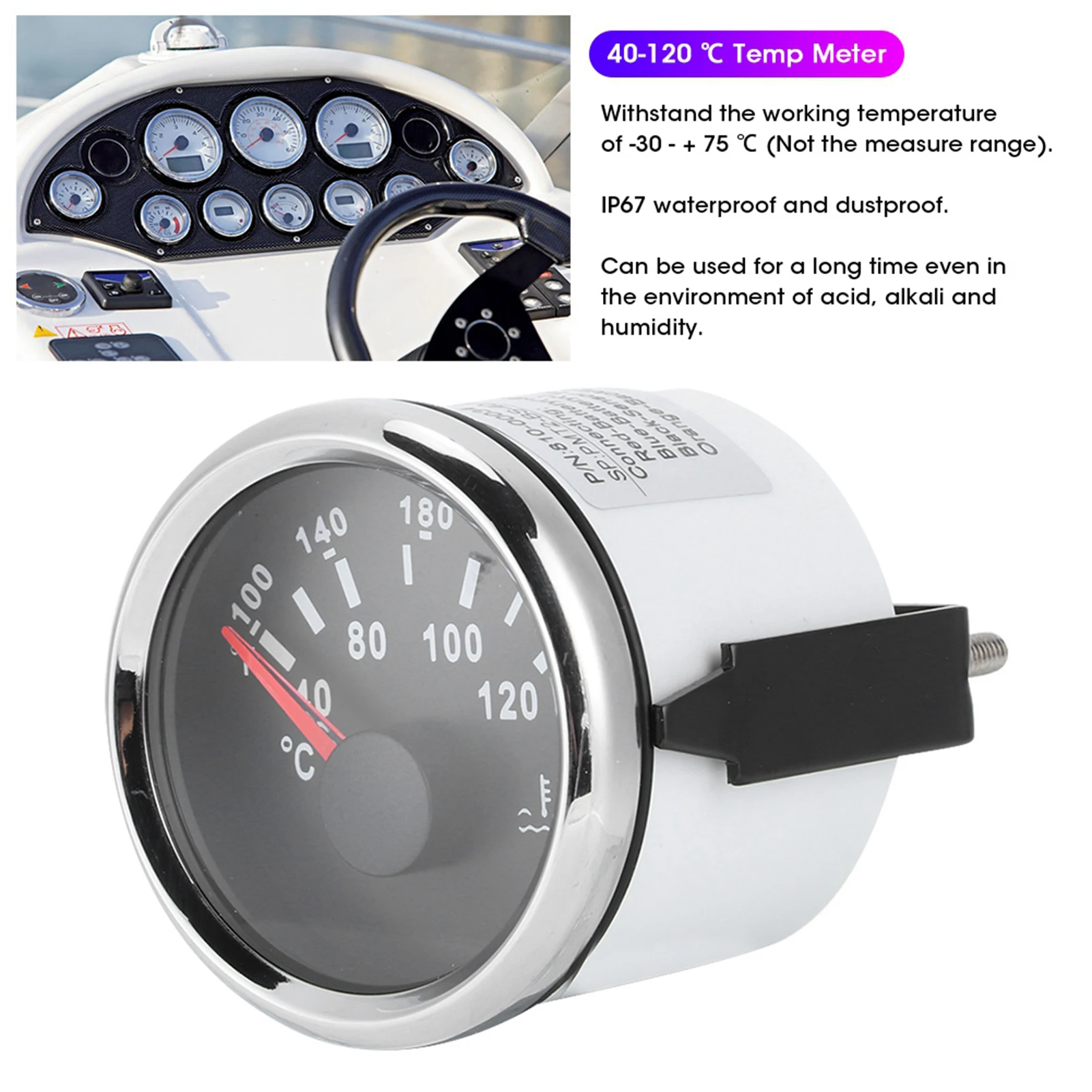 Boat Water Temp Display 52mm/2in Marine Engine Water Temperature Gauge 40-120 ℃ Temp Meter for Boat RV Water Temperature Gauge