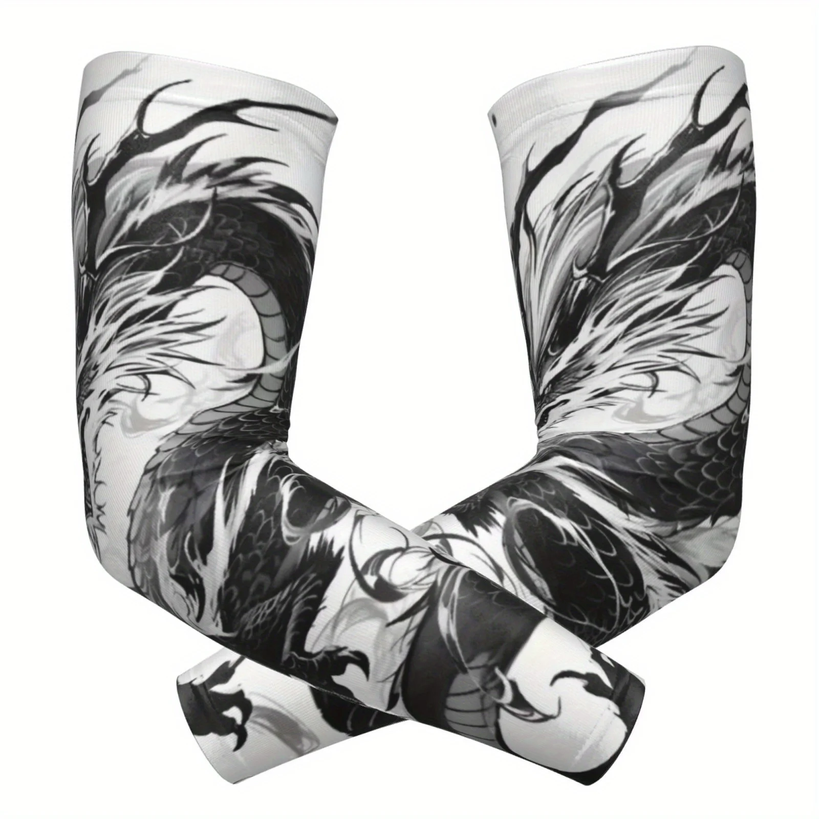 

Модные 3D-рукава с черным драконом, спирально обвитым облаками, символизирующим восточную мощь, солнцезащитные рукава для бега и гольфа