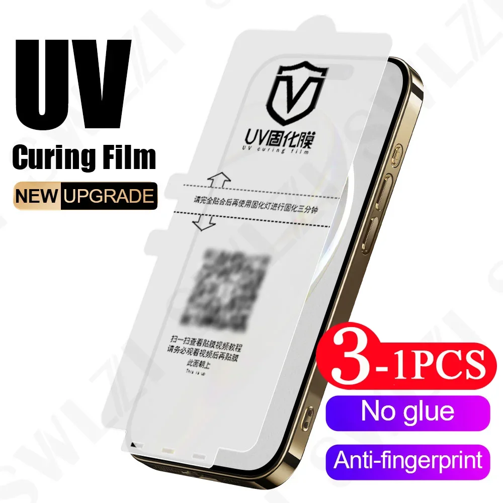 3/2/1 Pcs Not Glass screen protector for iPhone 16 15 Pro Max UV light curing soft full cover protective film 14 Plus 13 12 11