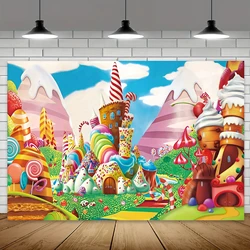 Sweet Cartoon Candy Castle Rainbow Party Wall Decoration Ice Cream Birthday Baby Baptism Photography Background