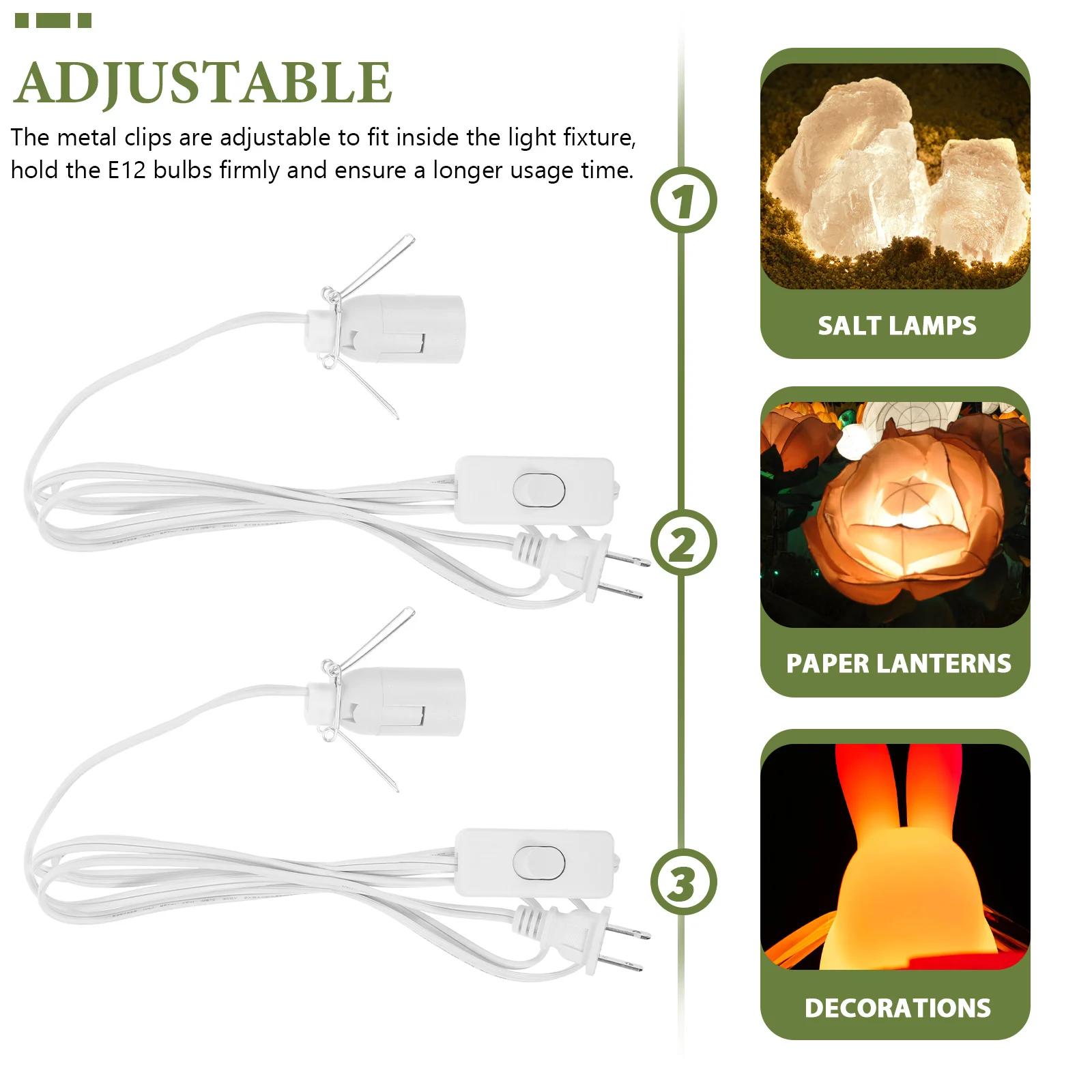 2 Pcs Light Socket Cord Replacement for Christmas Village Decor Inline Button Control Light Accessories
