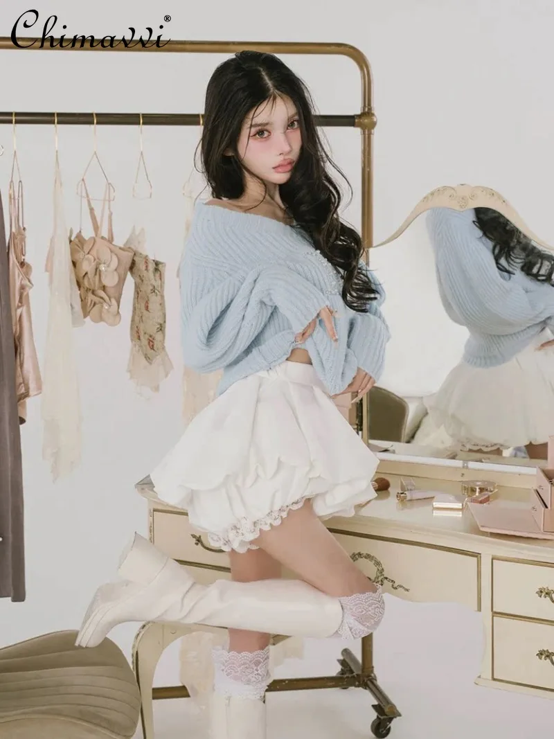 

Новые японские мини-шорты-юбка «Принцесса» с кружевной отделкой, завышенной талией и пышной юбкой, однотонные, весна-лето 2026