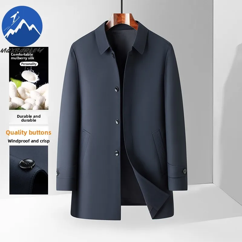 Maxbarley 2025 New Trench Coat Men Trendy Designer Single Breasted Long Windbreaker Coat Man Spring Autumn Elegant Lapel Jacket