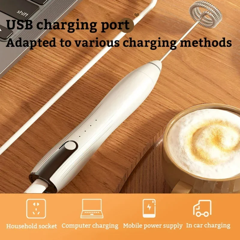 우유 거품기 USB 충전식 거품 제조기 믹서 커피 크림 카푸치노 음료 거품기 핸드헬드 에그 비터 3단 속도