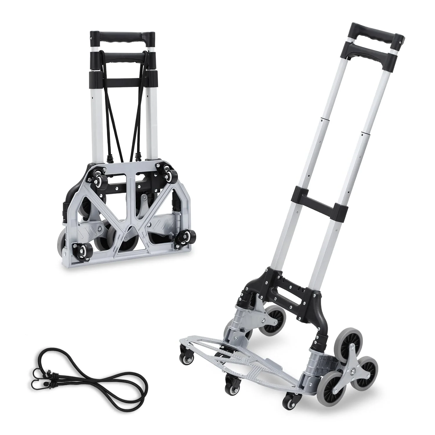 عربة نقل من الألومنيوم، شاحنة كيس قابلة للطي، سعة تحميل 35-75 كجم، مقبض ثلاثي الارتفاع قابل للتعديل، عربة درج