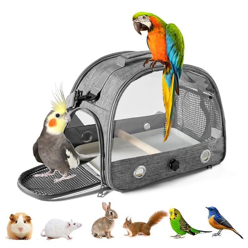 Transportín Portátil para Aves con Bandeja, Jaula Multifuncional para Pájaros Pequeños, Bolsa de Viaje para Loros, Transportín Exterior para Gatos