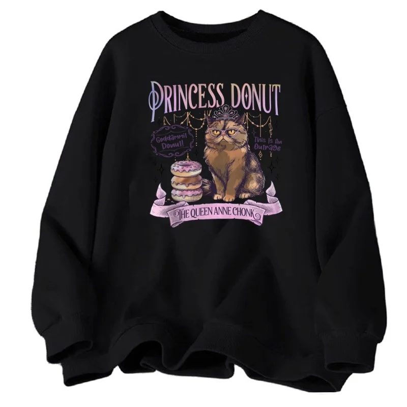 Princess Donut Sweatshirt Men Women Book Lover Graphic Hoodies Bookish Apparel for Book Lovers Clothes Long Sleeve Pullover Top