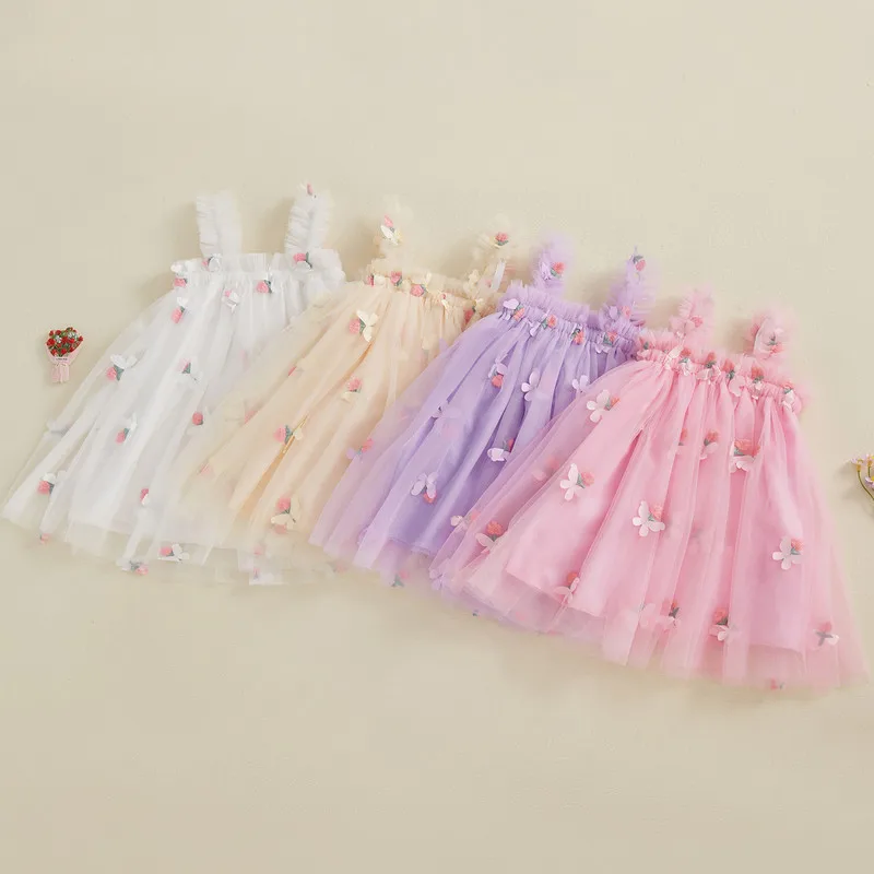 

6 Months to 4 Years Toddler Girl Slip Dress Summer Clothes Floral Embroidery Butterfly Sleeveless A-Line Tulle Princess Dress