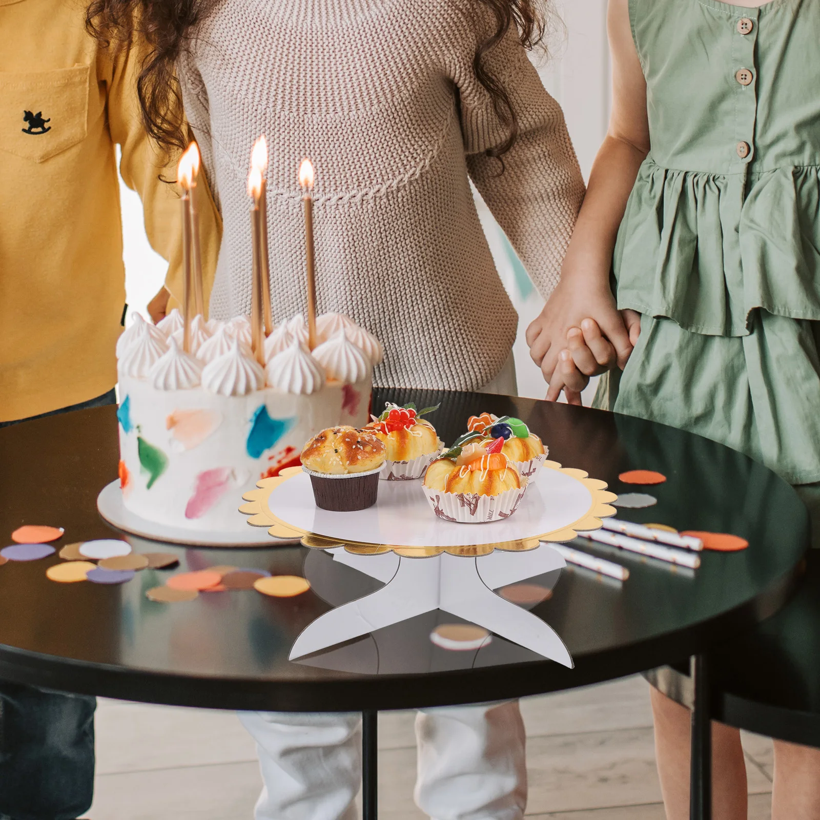 

Elegant Paper Cake Stand Large Capacity Round Shape for Bridal Shower Thanksgiving Dessert Display Stand Multi-Use Cupcake