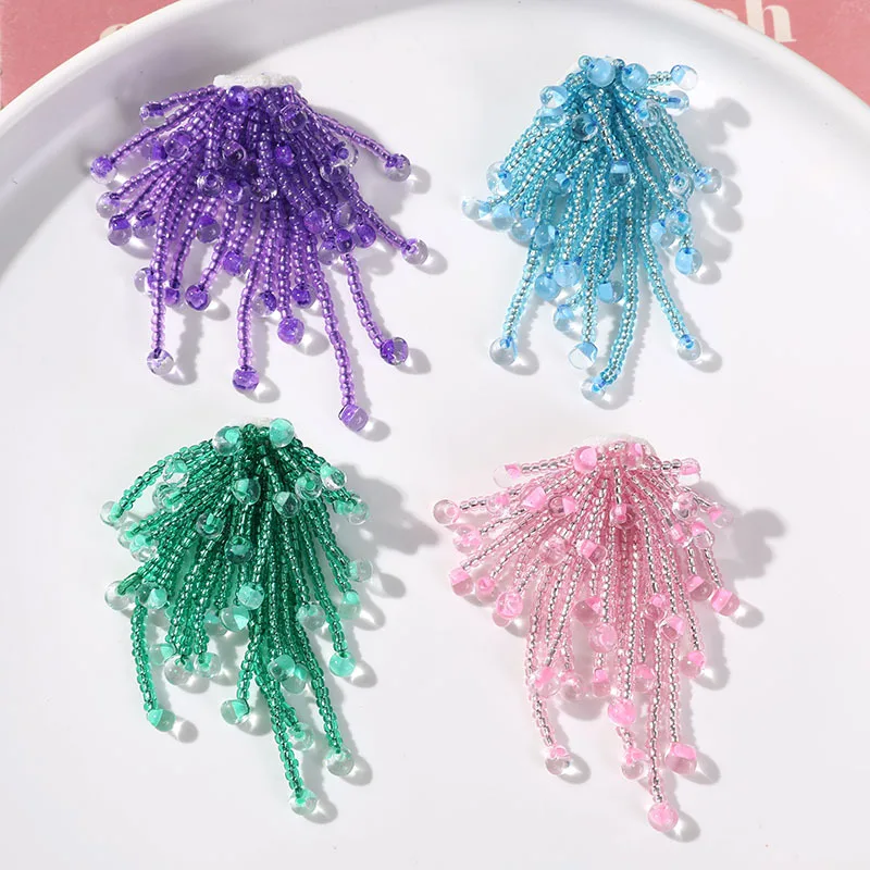 2pcs ins girly heart glass ball tassel flower DIY hand woven beaded hairpin hair ornament earrings material wholesale