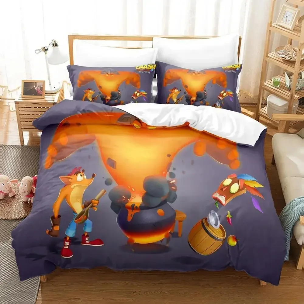 Crash Bandicoot Bedding Set Single Twin Full Queen King Size Bed Set Adult Kid Bedroom Duvetcover Sets 3D Anime Bed Sheet Set