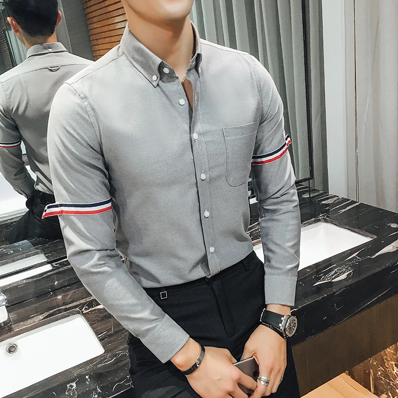 

Men's shirt - Oxford cotton blend collarless shirt with fashionable slim fit long sleeves - suitable for business and daily wear