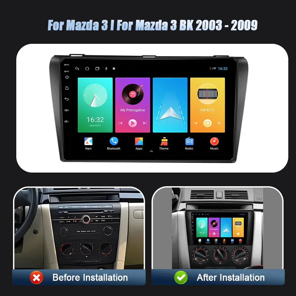 Wireless Carplay Stereo Screen Android 14 Car Radio Multimedia Navigation Player WIFI For Mazda 3 l For Mazda 3 BK 2003-2009