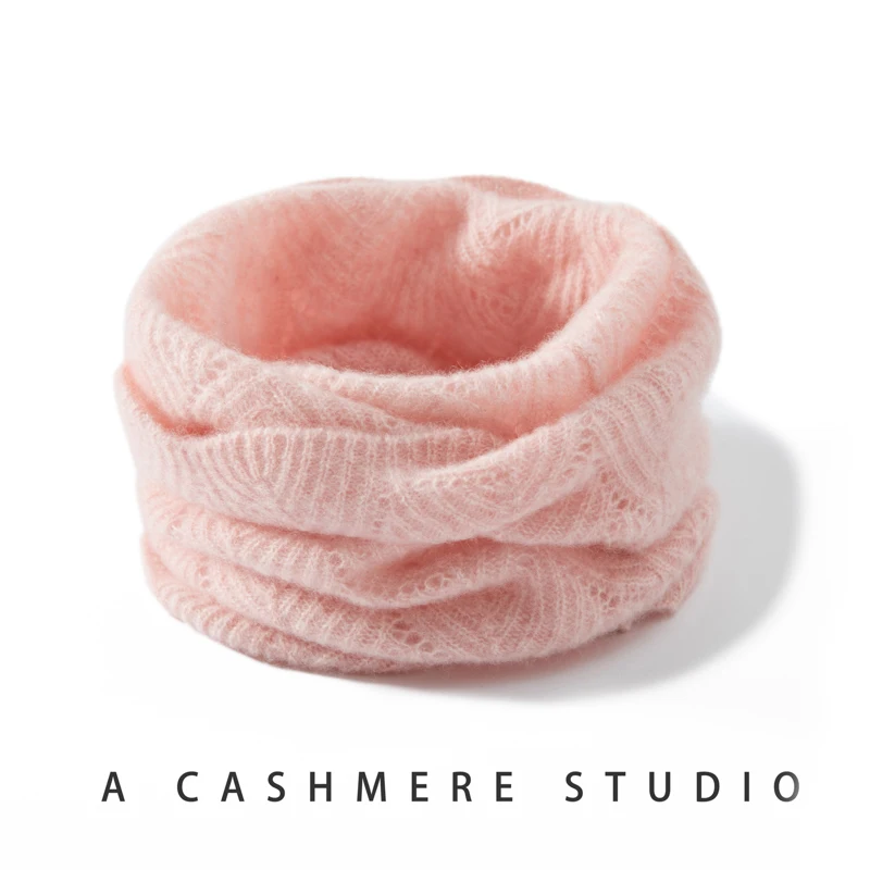 100% Pure Goat Cashmere Knitted Scarf Winter New Outdoor Women\'s Hollow Out Soft Scarves Neck Warmth Scarf Brand O Ring Scarf