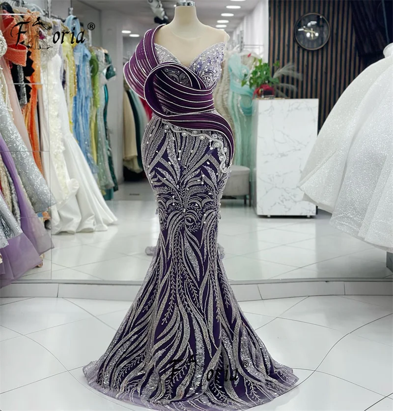 Abito da festa formale da donna Vintage viola Dubai con cristalli d'argento perline sbalorditive abiti da sposa a sirena personalizza abiti