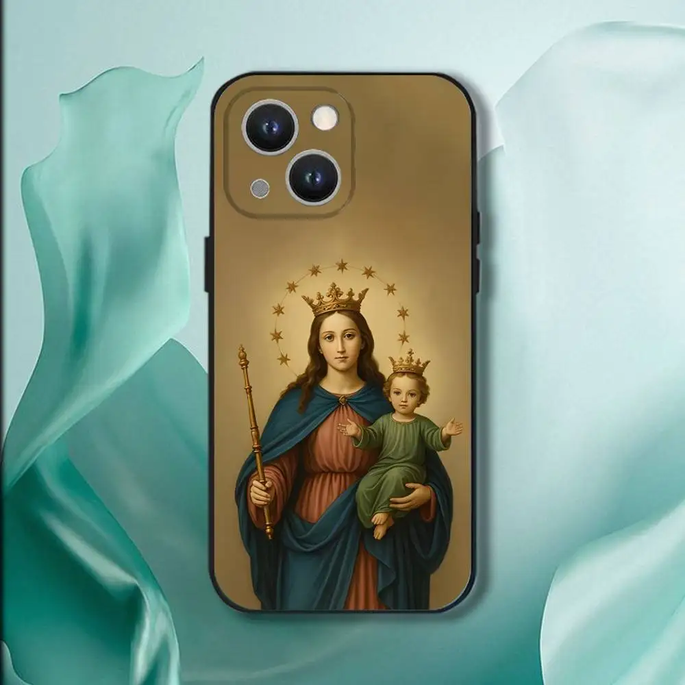Virgin Mary And Jesus Phone Case For iPhone 16,15,14,13,12,11,Pro,XS,Max,XR,Plus,E,SE4,Mini Black Soft Cover