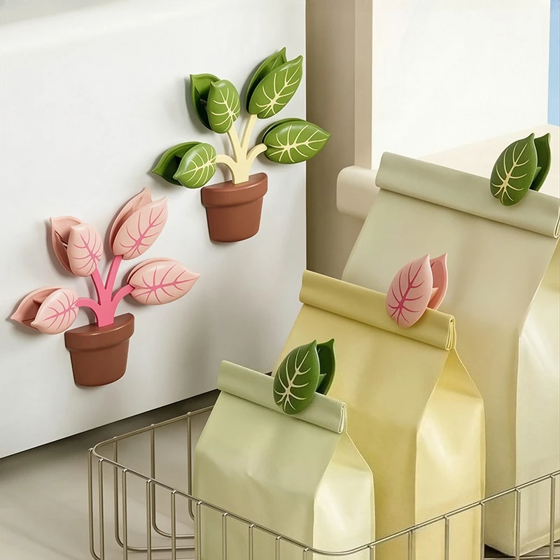 Potted Leaf Magnetic Sealing Clips Cute Fridge Magnet Food Bag Clips Moisture Proof Snack Fresh Keeper Kitchen Storage Gadget