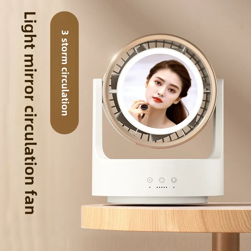 مروحة إضاءة جديدة مروحة سطح المكتب USB مرآة تجميل صغيرة مروحة طاولة عنبر منزلي بدون شفرات