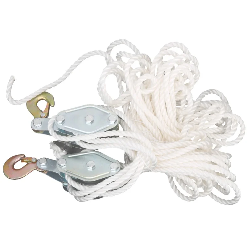 Hoist Pulley 4000LB Load Galvanized Steel Hook Lifting Pulley Block With Multi Nylon Rope