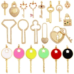 Love Heart Pearl Zircon 18K Gold Plated Colorful Lock Charm Pendant,Necklace Bracelet Handmaking DIY Jewelry Findings L99 M65