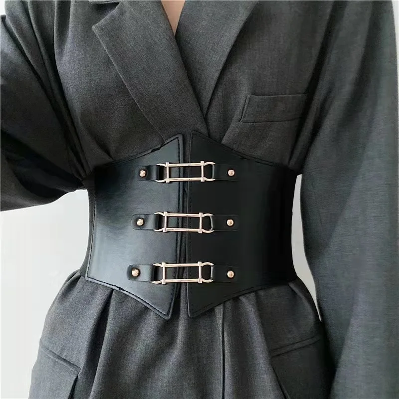 4126 Chic Full Grain Leather Elastic Belt, Wide Adjustable Corset GRACE KARIN Women Elastic Retro Wide Waist Cinch Belt Corset  main image 4