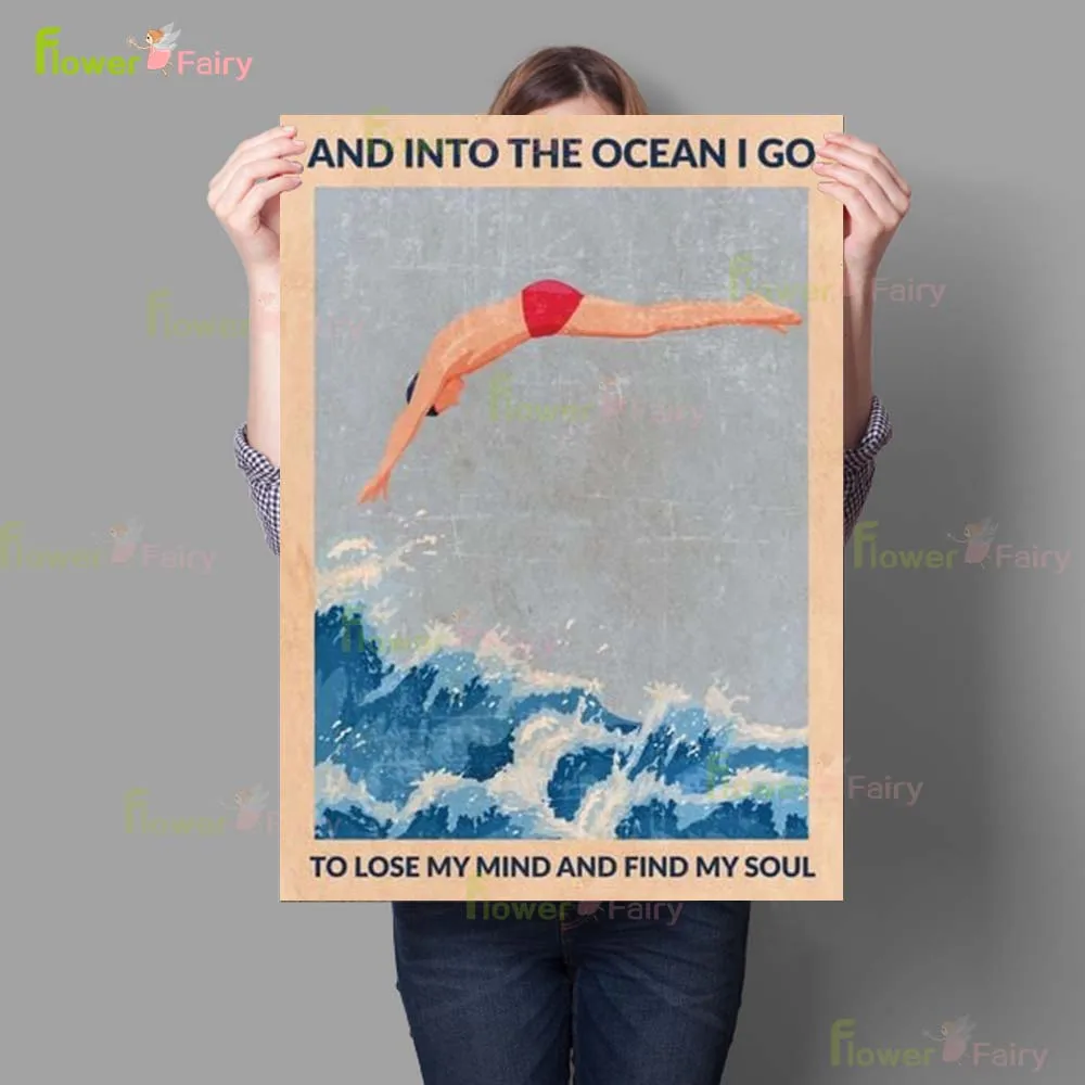 Cartoon Diving Athletes Swim Girl Quotes Poster Wall Art Canvas Painting Home Decor Wall Pictures For Living Room Unframed