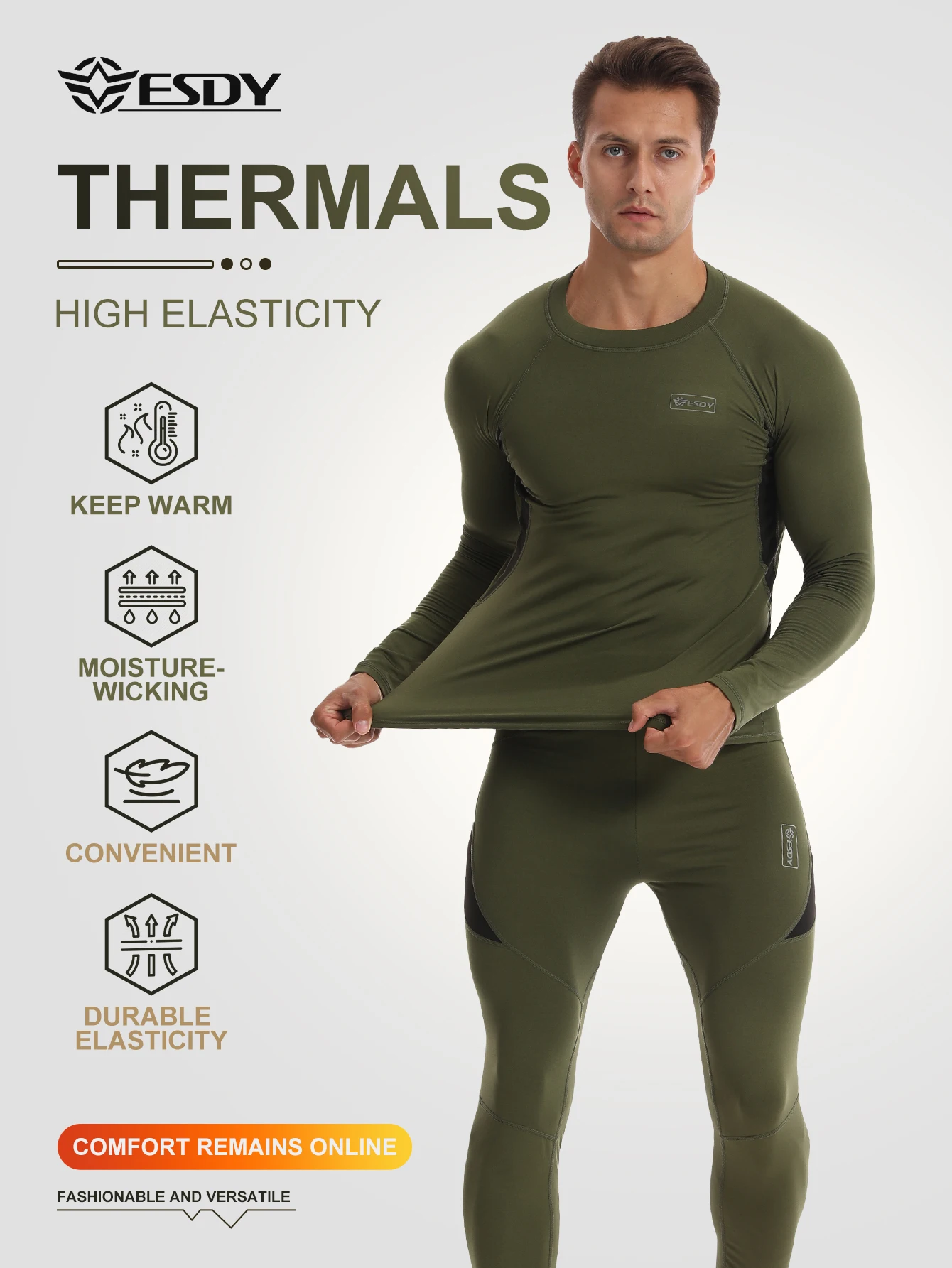 

Esdy Autumn and Winter Men's Thermal Underwear Set Men's Breathable Compression Clothing Tight-Fitting Thermal Underwear for Cold Protection Home Yoga Hiking Fishing Outdoor Sports