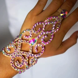 2024 Hollow Belly Dance Hand Bracelet Slave Performance for Women Fashion Design Rhinestone Bracelet Bangle Party Jewelry