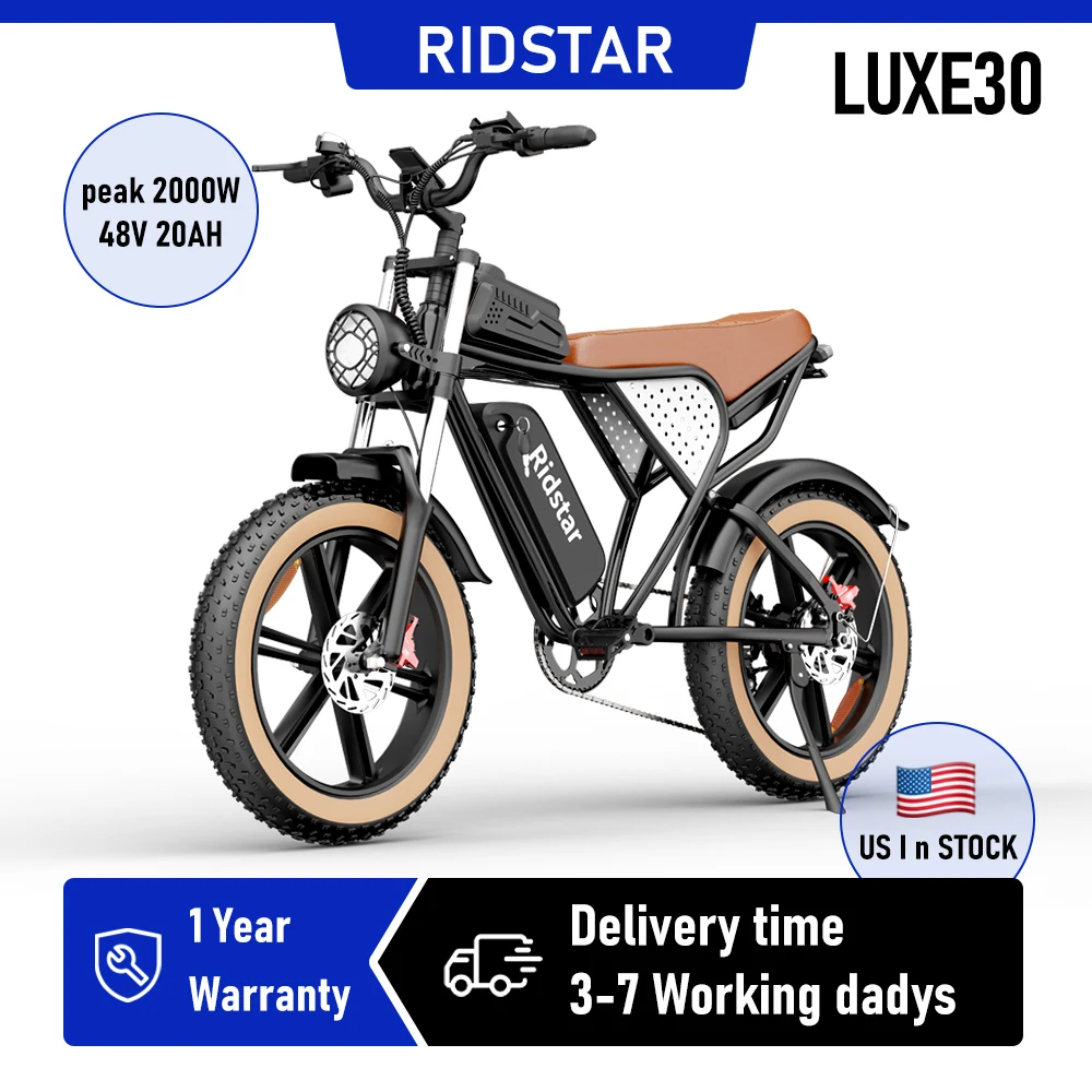 

Ridstar Luxe30 Electric Bike 2000W 34MPH 48V 20AH E Bike 20" Fat Tire 7 Speed Mountain Bike UL2849 Electric Bike for Adults