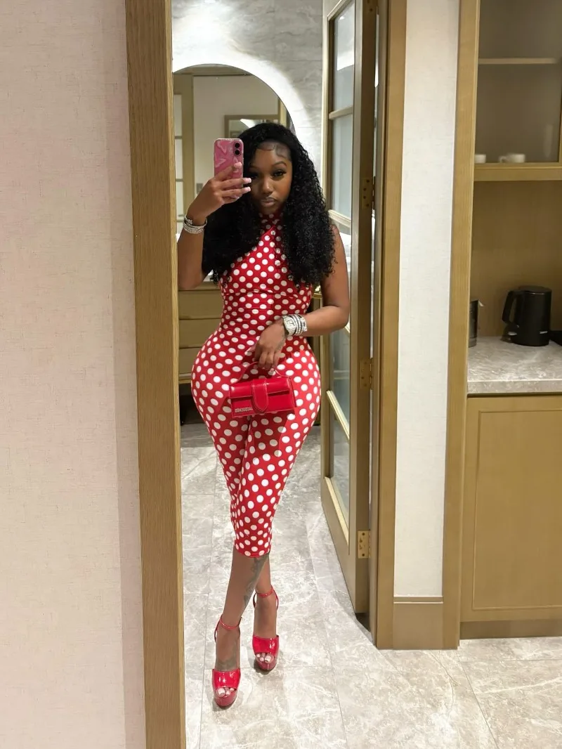 

KEXU New Neck Halter Backless Short Jumpsuit Hot Selling Printed Elastic Slim Fit Rompers